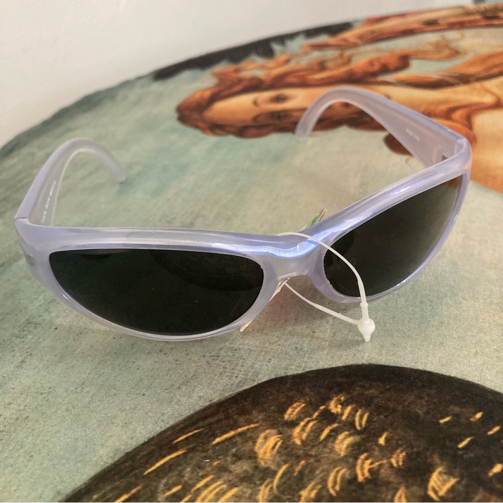 Vintage 90s Rave Purple Metallic Oval Sunglasses Deadstock